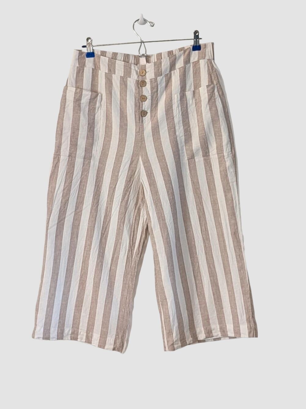 Lauren Conrad Linen Blend Striped Wide Leg Crop Pants L High Rise Coastal